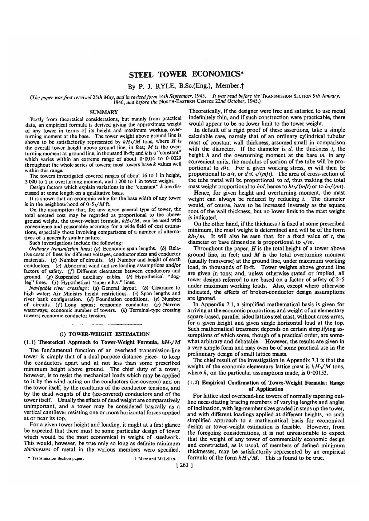Steel Tower Economics page 1